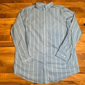 King Size Signature Button Down Shirt Men’s‎ Blue Green Stripe Size 17 35/6 Tall